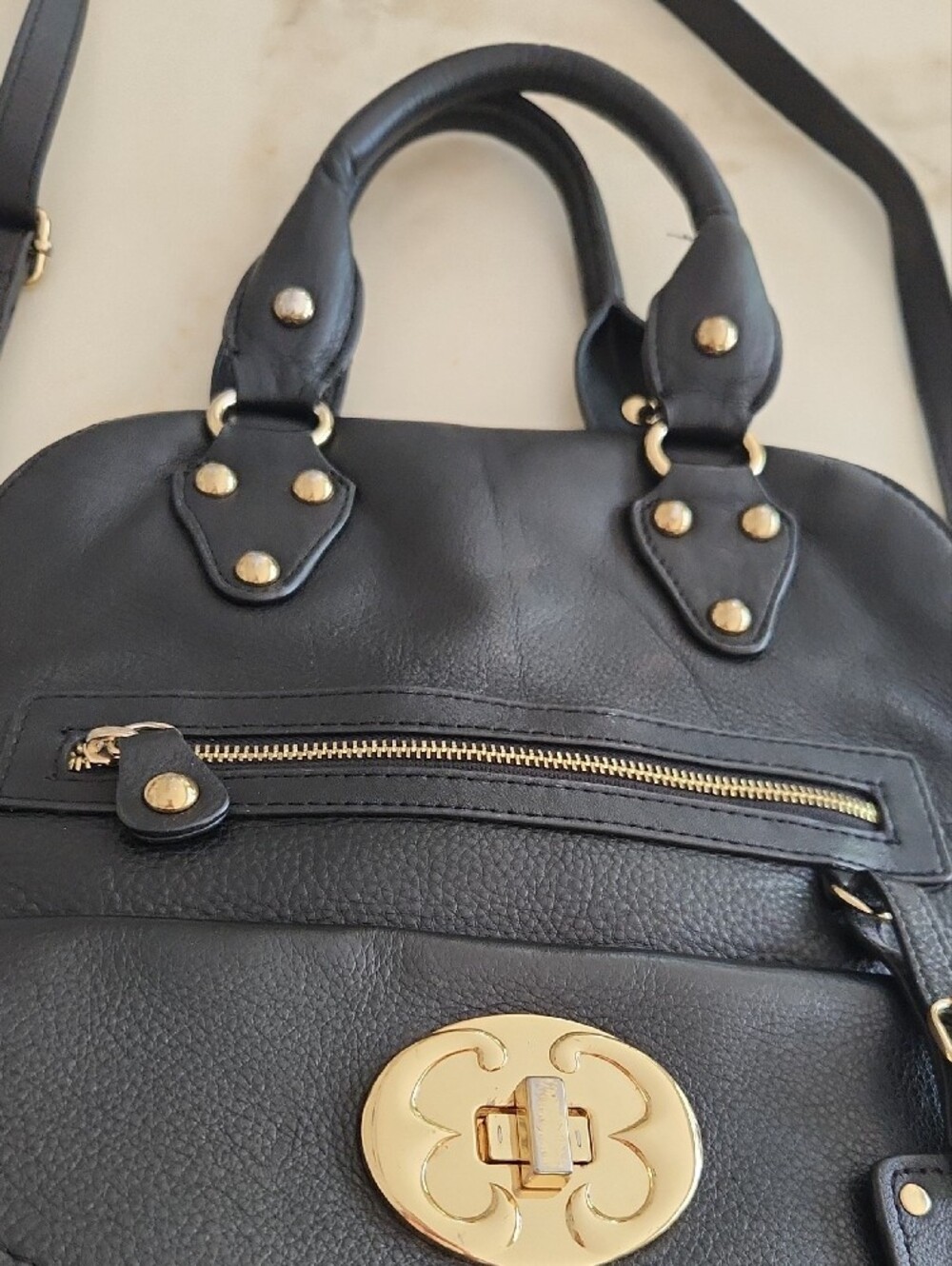 Emma Fox Black Leather Satchel with Gold Hardware - Picture 3 of 15